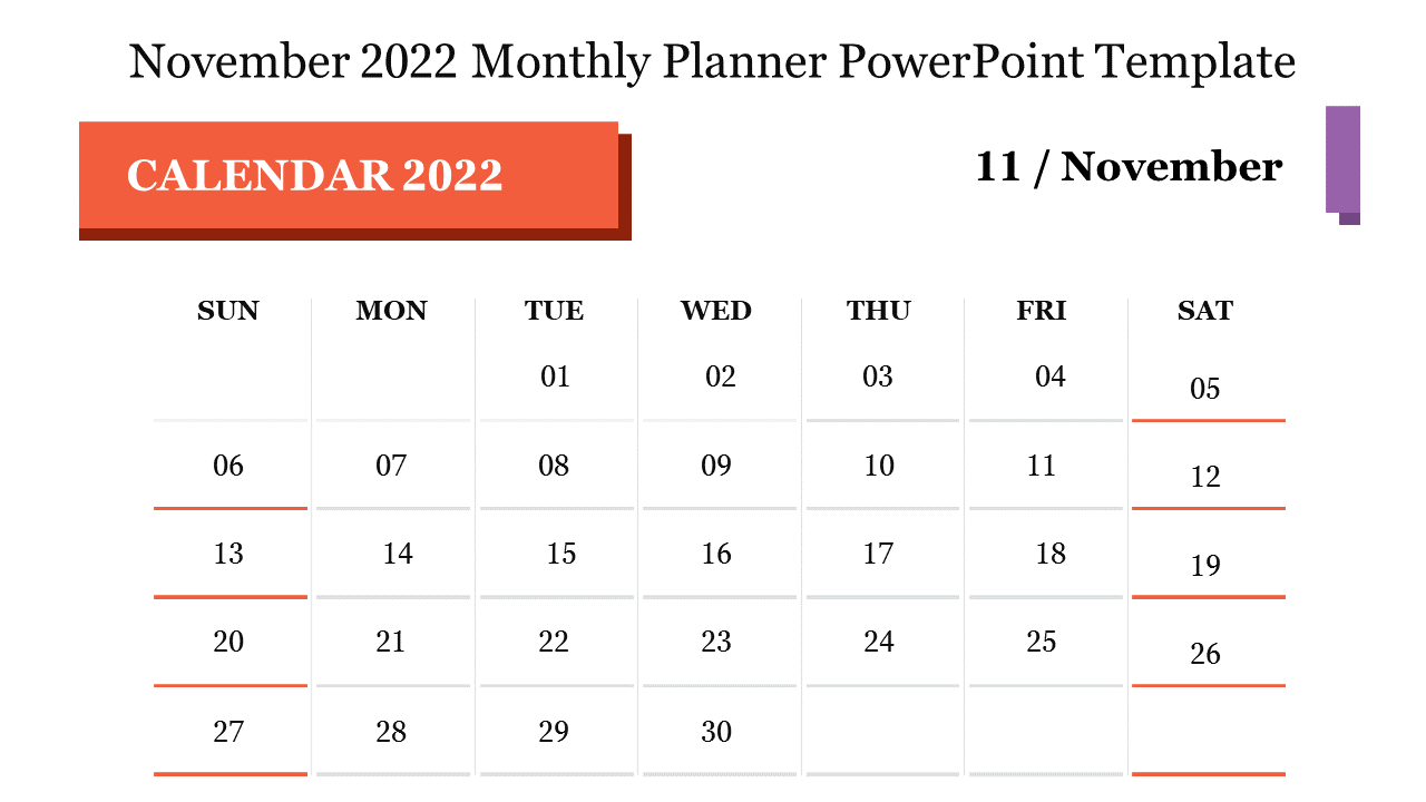 November 2022 Monthly Planner PowerPoint Template